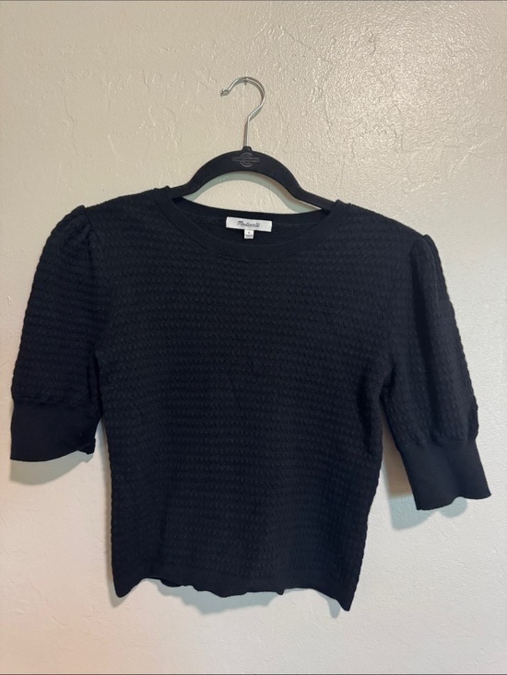 Madewell Black Textured Puff Sleeve Knit Tee S
